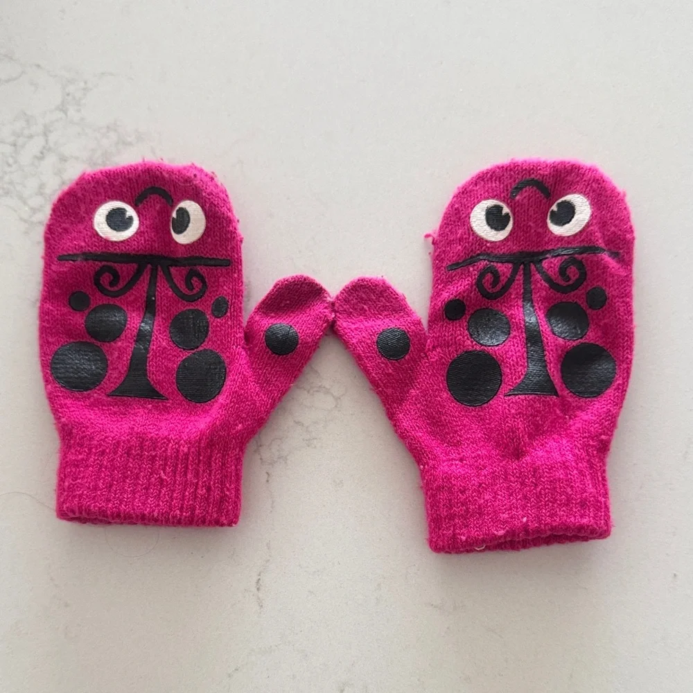 Kids Pink Ladybug Mittens